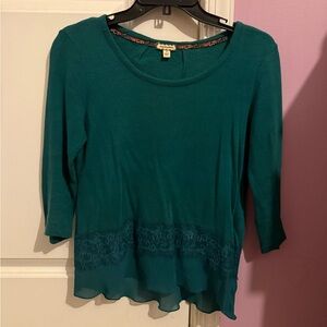 Teal Women's Blouse with Lace Detail